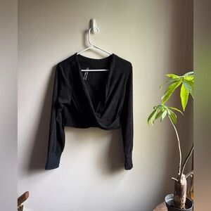 Charcoal Cropped Wrap/ Twist Anthropologie Sweater